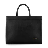 Torebki damskie - Damska shopperka ze skóry saffiano czarno - złota - miniaturka - grafika 1