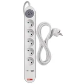 Przedłużacze i rozgałęźniki - Przedłużacz EMOS Fast Charging, 5x zásuvka, 1×USB-A + 1×USB-C vypínač, 3m - miniaturka - grafika 1