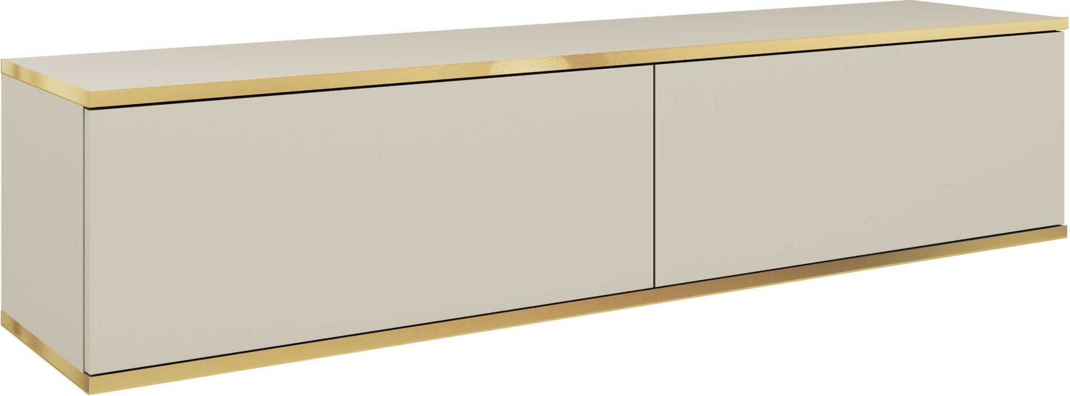 Wisząca szafka RTV - Nowoczesny design z funkcją push-to-open. Kolor: BEIGE, D: dł. 135 cm, wys. 30 cm, gł. 32 cm. Szafka pod telewizor, szafka pod telewizor, wisząca szafka pod telewizor, wisząca szafka ścienna