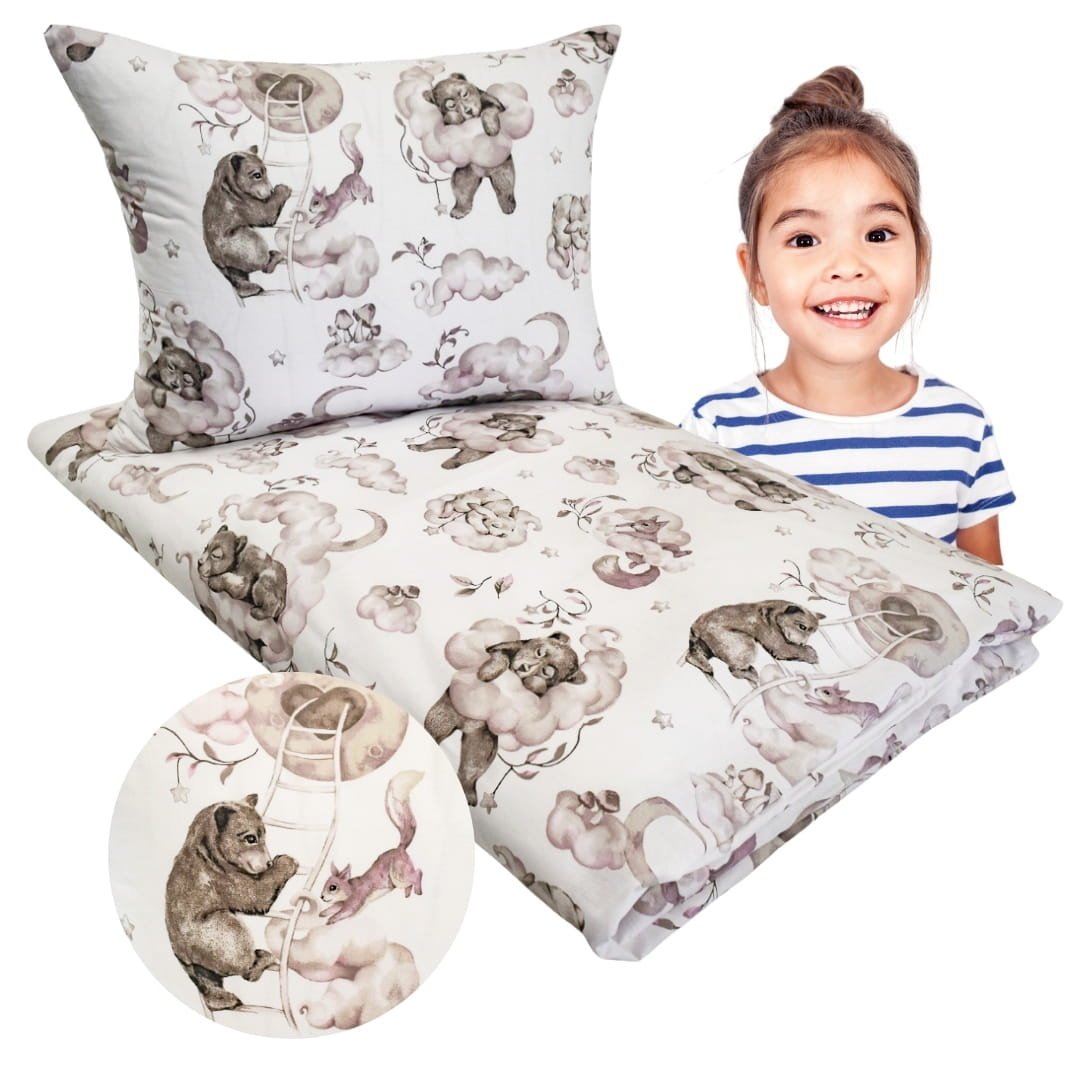Komplet Pościeli Dziecięcej 90x120 + 50x60 Misie Na Drabince 100% Bawełna Polski Producent