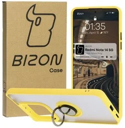 Bizon Etui z uchwytem na palec Case Hybrid Ring do Xiaomi Redmi Note 14 5G, przydymione z żółtą ramką - Etui i futerały do telefonów - miniaturka - grafika 1