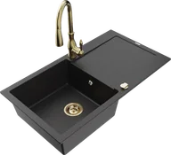 Zlewozmywaki z baterią - Mexen Leo zlewozmywak granitowy 1-komorowy z ociekaczem i baterią kuchenną Savita, czarny/srebrny metalik - 6501-73-672601-50 - miniaturka - grafika 1