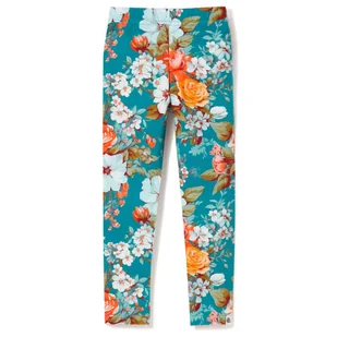 Legginsy bawełniane Turkusowe kwiaty 140 - Legginsy - miniaturka - grafika 1