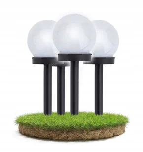 4x Lampa Solarna Ogrodowa Wbijana LED KULA BIAŁA 10cm Wodoszczelna IP44 - Lampy ogrodowe - miniaturka - grafika 1