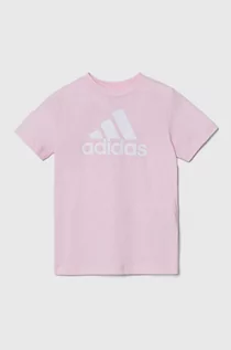 Koszulki dla dziewczynek - adidas t-shirt bawełniany dziecięcy kolor różowy - grafika 1