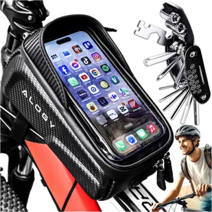 Etui sakwa rowerowa na telefon 6.7 cali torba uchwyt na rower ramę 2l Czarna + Narzędzia Multitool klucze 16w1 Alogy - Etui na klucze - miniaturka - grafika 1