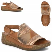 Sandały damskie - Wsuwane Sandały Damskie SKÓRZANE 41 Maciejka na koturnie Letnie Wygodne - miniaturka - grafika 1