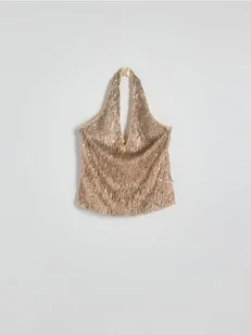 Reserved - Top halter z cekinami - brzoskwiniowy - Koszulki i topy damskie - miniaturka - grafika 1