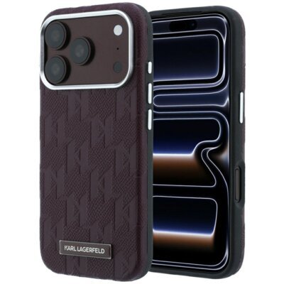 Etui KARL LAGERFELD Grained Mono Resin Logo MagSafe do Apple iPhone 17 Pro Max/18 Pro Max Burgundowy