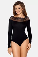 Bielizna nocna - Body damskie z długim rękawem i koronką MADDALENA czarne  S - miniaturka - grafika 1