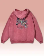 Bluzy damskie - Bluza oversize z kapturem Horse Girl Kolorowy Koń Sprana Czerwony L - miniaturka - grafika 1