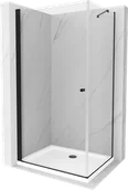 Kabiny prysznicowe - Mexen Pretoria kabina prysznicowa uchylna 70x110 cm, transparent, czarna + brodzik Flat - 852-070-110-70-00-4010B - miniaturka - grafika 1