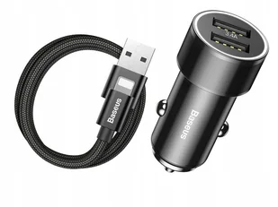Baseus BASEUS 2IN1 2-PORT CAR CHARGER + LIGHTNING CABLE BLACK - Ładowarki samochodowe - miniaturka - grafika 6
