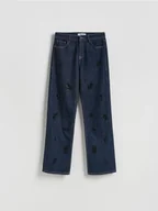 Spodnie damskie - Reserved - Jeansy straight z aplikacjami - granatowy - miniaturka - grafika 1