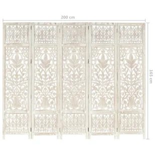 Lumarko Parawan 5-panelowy, rzeźbiony, biały, 200x165 cm, drewno mango - Parawany - miniaturka - grafika 11