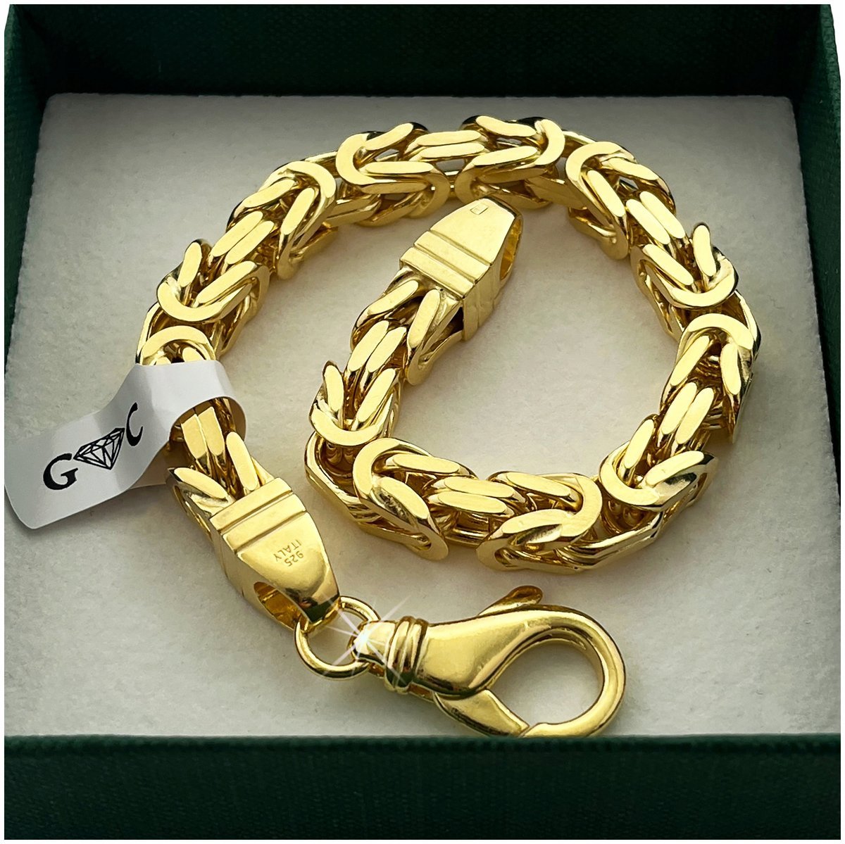 ZŁOTA BRANSOLETKA MĘSKA SPLOT KRÓLEWSKI, POZŁACANA, SREBRO 925 21 cm 7 mm