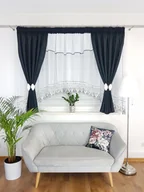 Firany - Firana gotowa z zasłonami ozdobiona lambrekinem- czarna, gotowa firanka - miniaturka - grafika 1