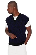 Garnitury - TRENDYOL Męska kamizelka z dekoltem w serek, jednokolorowa, oversize, czarna, XL, czarny, XL - miniaturka - grafika 1