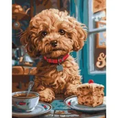 Malowanie po numerach - Ideyka Malowanie po numerach - Maltipoo w kawiarni 40x50 - miniaturka - grafika 1
