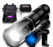 Latarki - Latarka Taktyczna 2w1 LED + UV Survivalowa Zoom Wojskowa Akumulatorowa z Ładowarką - miniaturka - grafika 1