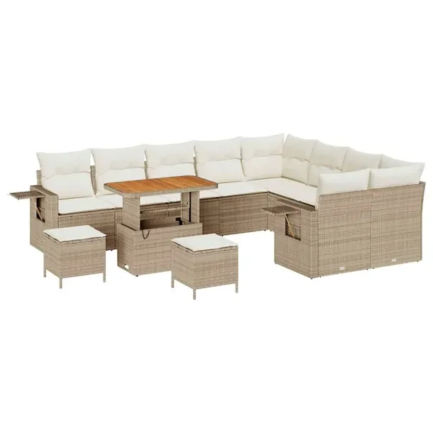 Zestaw sof ogrodowych, beżowy, rattan naturalny, 5-elementowy