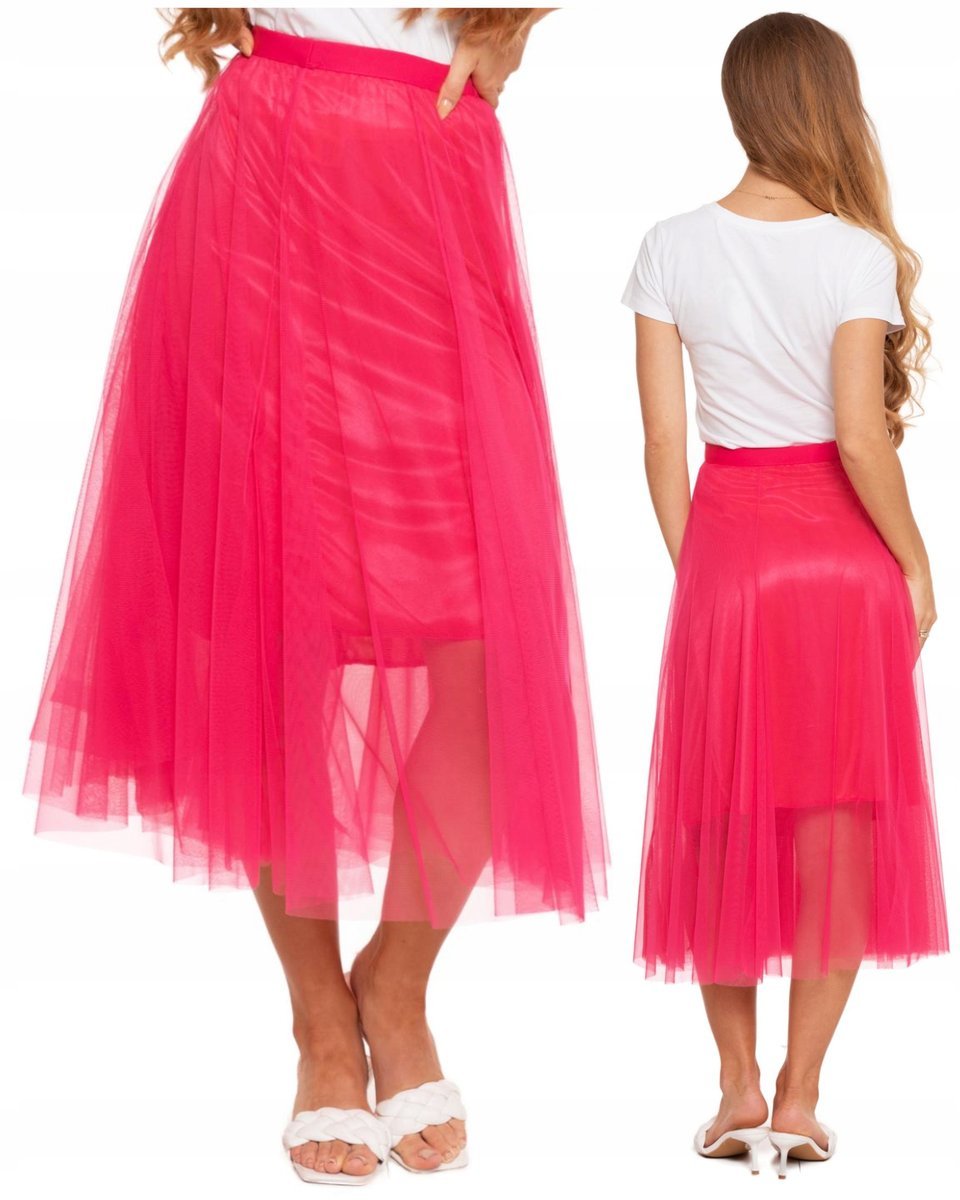 Spódnica Damska Tiulowa Elegancka MIDI Modna Zwiewna Różowa TIUL MORAJ L/XL
