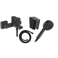 Baterie wannowe i prysznicowe - HANSGROHE 71450670 + 24121670 + 28331670+ 28276670 Vernis Shape bateria wannowa CZARNY MAT + FixFit E przyłącze węża z uchwytem prysznicowym, czarny matowy + Wąż prysznicowy  160 cm - czarny mat + Pulsify Główka prysznicowa 105 1jet Green czarny matowy - miniaturka - grafika 1