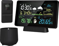 Stacje pogodowe - Wielofunkcyjna profesjonalna elektroniczna stacja pogodowa, inteligentny kolorowy zegar, temperatura, wilgotność, opady, ciśnienie powietrza, faza księżyca, prognoza pogody, wyświetlacz, budzik - miniaturka - grafika 1