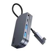 Huby USB - Baseus Bend Angle No.7 | HUB Adapter Type-C 6w1 HDMI 4K 2x USB3.0 Type-C Mini Jack 3.5mm TF 60W | Upgrade CAHUB-CWJ0G - miniaturka - grafika 1