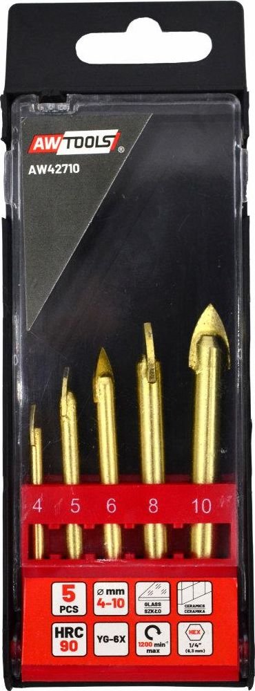 AWTools Wiertło AW ZESTAW WIERTEŁ DO SZKŁA I CERAMIKI 4-10MM 5szt. AW42710