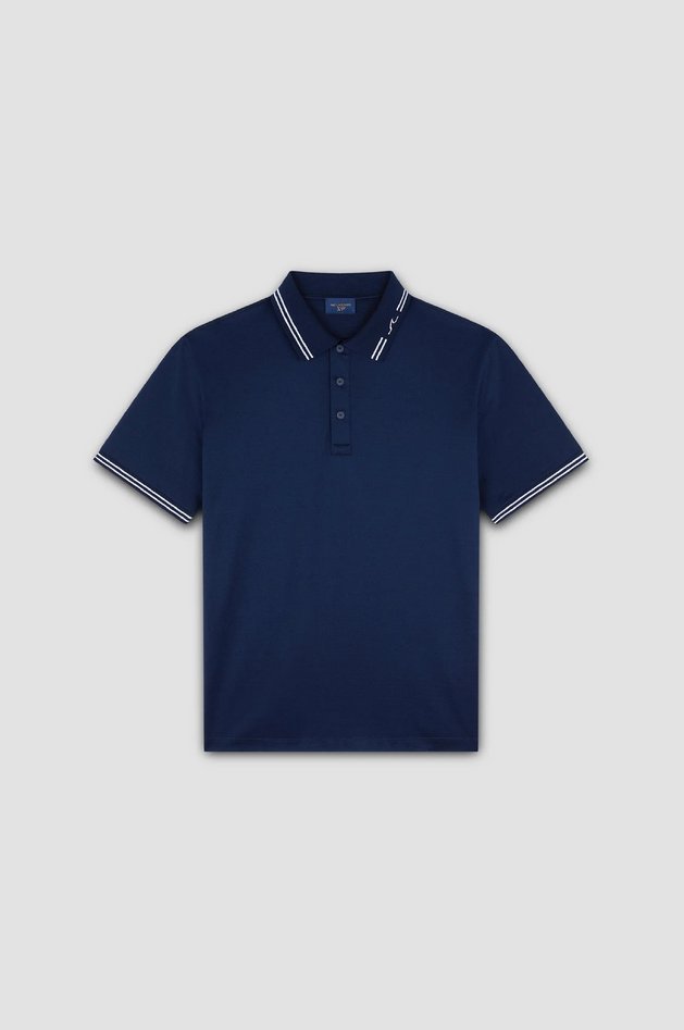 polo con righe sul collo męskie niebieski