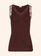 Koszulki i topy damskie - Hanro Top Woolen Lace Z Wełny Merino Z Koronką braun - miniaturka - grafika 1
