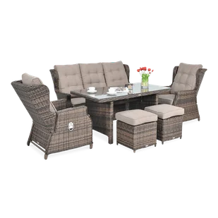 Meble technorattanowe BALTIMORE DINING + PUFY Brown - Meble ogrodowe - miniaturka - grafika 1