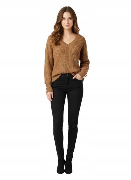 GUESS SWETER DAMSKI Z DEKOLTEM V I GUZIKAMI NA RĘKAWACH M GNA