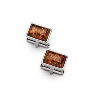 Spinki do mankietów i krawatów - Spinki srebrne z bursztynem prostokąty - s79a - miniaturka - grafika 1