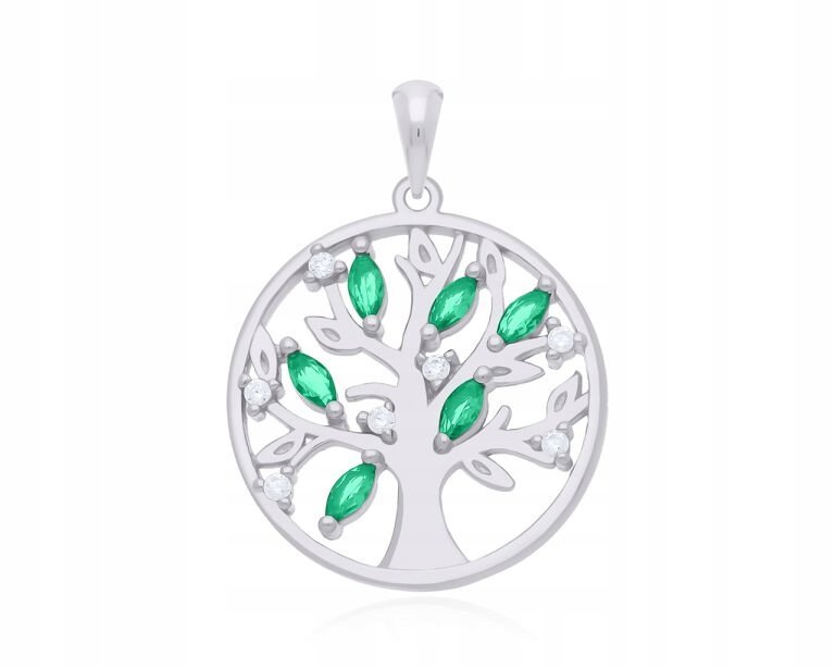 Zawieszka Srebrna Drzewko Szczęścia Zielone Cyrkonie Dla Kobiet pr.925