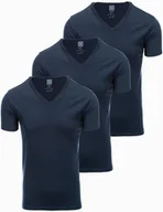 Koszulki męskie - Zestaw męskich koszulek bawełnianych V-neck BASIC 3x granatowy V10 OM-TSBS-0233 M - miniaturka - grafika 1
