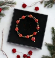 Bransoletki - PREMIUM jaspis czerwony, obsydian złoty, serduszko - miniaturka - grafika 1