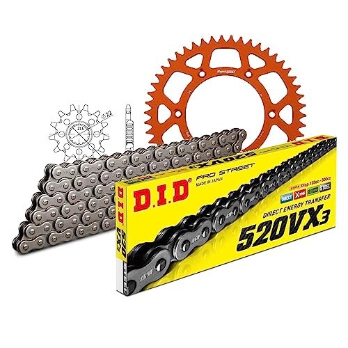 Zestaw łańcuchów DID Alu 520VX3 / 118 nitowy zamek pomarańczowy do KTM EXC RACING Racing EGS SX-F, Husqvarna TE EXC-F Sixdays 150-520 ccm rok prod. 1992-2020
