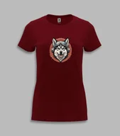 Koszulki i topy damskie - KOSZULKA DAMSKA - HUSKY pies Bordowy M - miniaturka - grafika 1