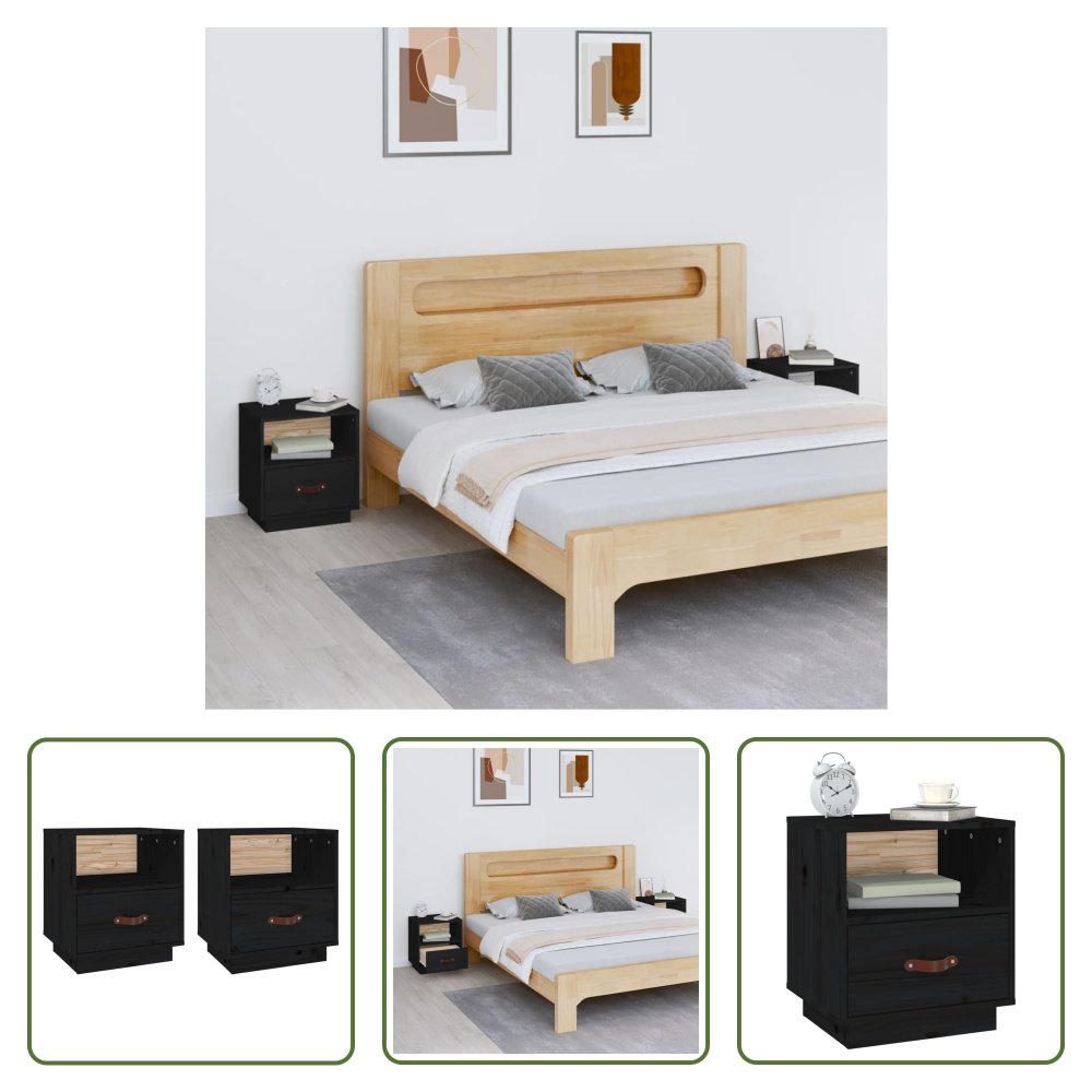 The Living Store Szafki nocne 2 szt. czarne 40x34x45 cm lite drewno sosnowe