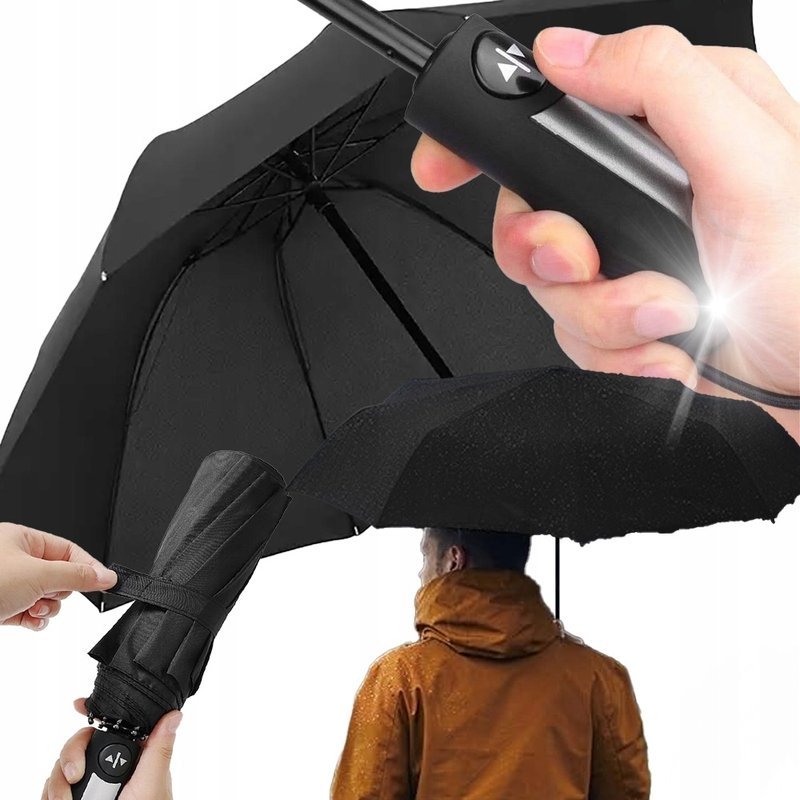 SOLIDNY PARASOL AUTOMATYCZNY PARASOLKA SKŁADANA AUTOMAT UNISEX + POKROWIEC