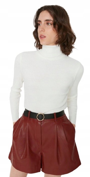 TRENDYOL ECRU DOPASOWANY SWETER Z GOLFEM Z ŻEBROWANIEM M 5AA