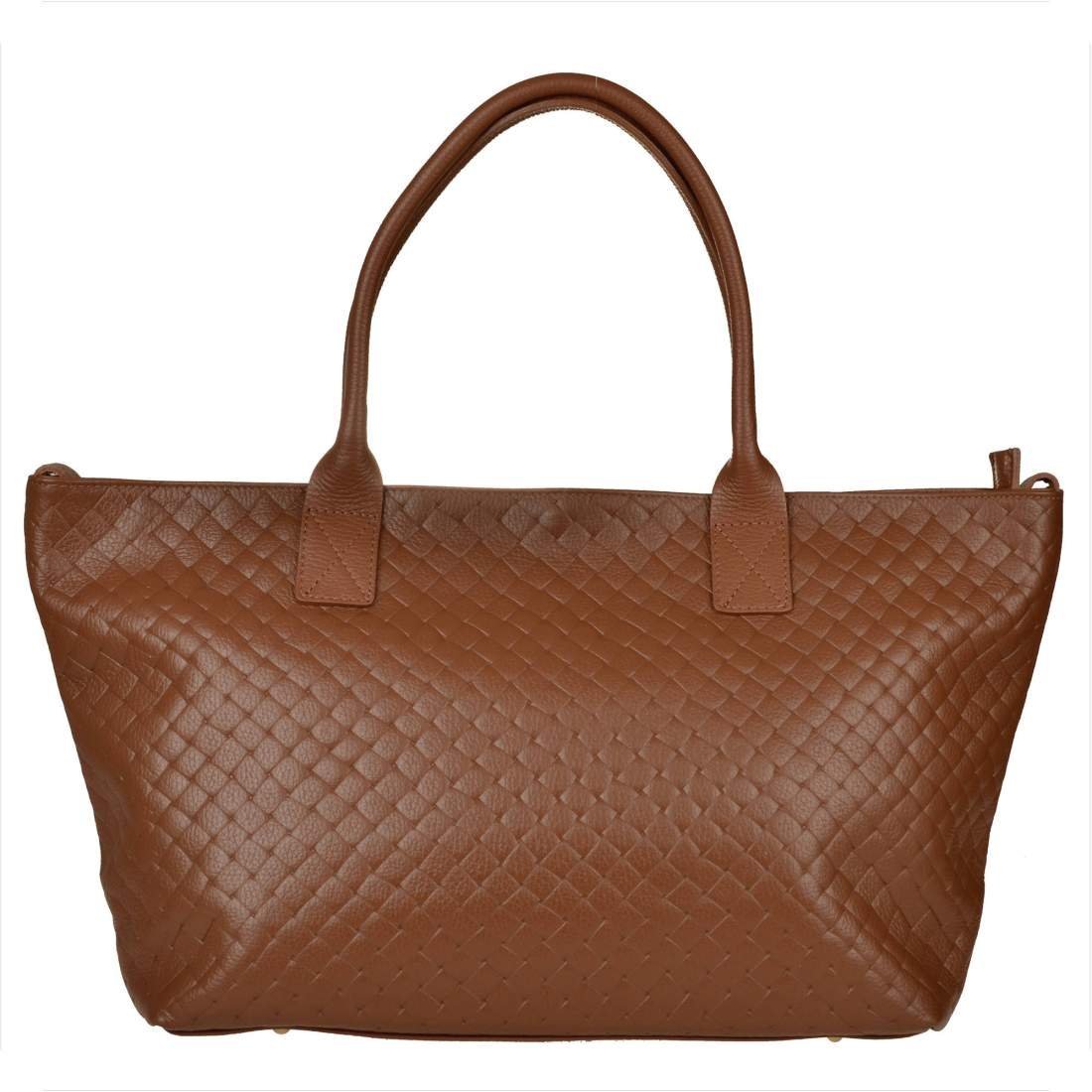 Duża torba skórzana shopper bag brąz camel Borse in pelle