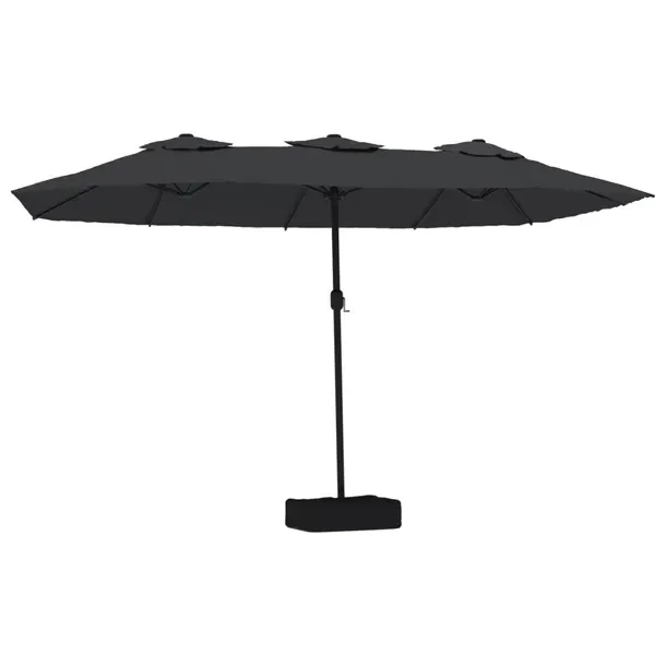 Podwójny Parasol Ogrodowy z LED, Czarno-Ciemnoszary, 449x265x245 cm