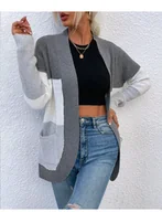 Swetry damskie - Kardigan damski z kieszeniami - Szary - miniaturka - grafika 1