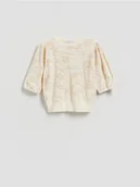 Bluzki damskie - Reserved - Bluzka z ozdobnym wzorem - kremowy - miniaturka - grafika 1