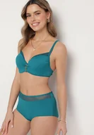 Stroje kąpielowe - Ciemnozielone Bikini Biustonosz z Metaliczną Aplikacją i Majtki Figi Iffonavia - miniaturka - grafika 1