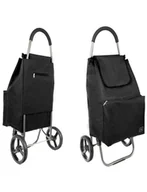 Torby i wózki na zakupy - Lekki wózek składany torba na zakupy duże łożyskowane kółka 44l CZARNY - miniaturka - grafika 1