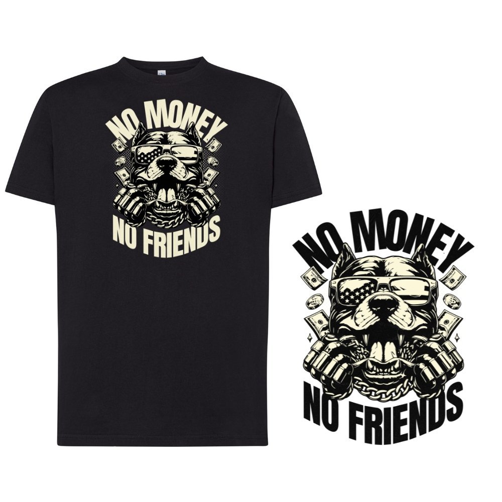 Koszulka z napisem NO MONEY NO FRIENDS męska z nadrukiem czarna 2XL DEYORA